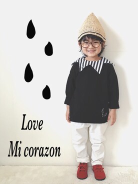 「麦わら帽子」｜「アイテム（スウェット）」を使った、Love☻~mi corazón~さん（キッズ・100cm）の春コーディネート