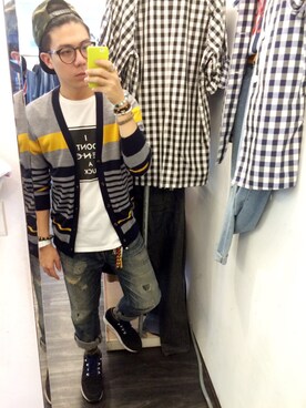 「アイテム（タイツ/ストッキング）」を使った、謝杙宸さん（メンズ・176cm・20代）の秋コーディネート