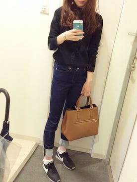 「黒ニット」｜日さん（レディース・158cm）の秋コーディネート