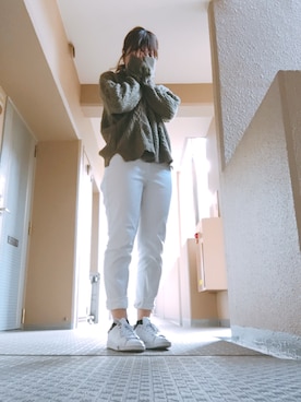 「カーキ×ホワイト」｜☞ お ダさん（レディース・155cm）の秋コーディネート