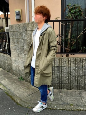 「アイテム（ステンカラーコート）」を使った、しゃちほこさん（メンズ・163cm・10代）の春コーディネート