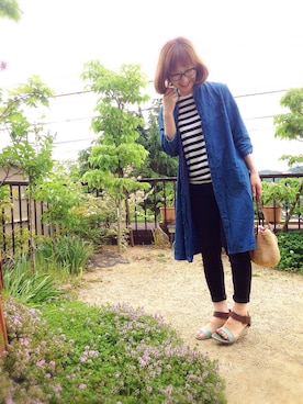 「BLUE BLUE（ブルーブルー）のアイテム（シャツワンピース）」を使った、cocoさん（レディース・154cm）の春コーディネート