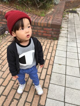 「H&M（エイチ・アンド・エム）のアイテム（カーディガン/ボレロ）」を使った、Chibiෆ̈さん（キッズ・80cm）の春コーディネート