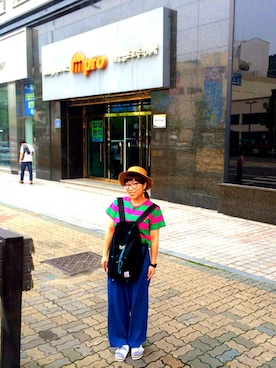 「韓国旅行」｜「アイテム（Tシャツ/カットソー）」を使った、ててさん（レディース・158cm）の夏コーディネート