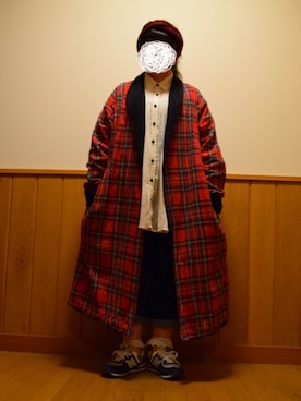 「赤チェック」｜「アイテム（チェスターコート）」を使った、yumaさん（レディース・151cm）の冬コーディネート