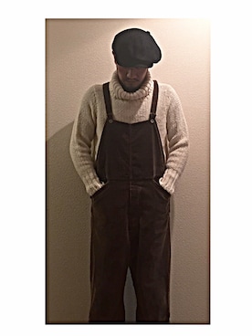 「FAR EASTERN ENTHUSIAST（ファーイースタンエンスージアスト）のアイテム（オールインワン・サロペット）」を使った、köyaさん（メンズ・176cm）の冬コーディネート