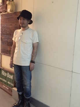 「FAR EASTERN ENTHUSIAST（ファーイースタンエンスージアスト）のアイテム（トップス）」を使った、köyaさん（メンズ・176cm）の夏コーディネート