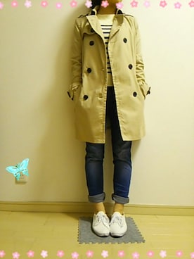 「stradivarius（ストラディバリウス）のアイテム（トレンチコート）」を使った、みっこさん（レディース・145cm）の春コーディネート