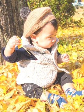 「babygap」｜「アイテム（ダウンベスト）」を使った、syuuu✩°さん（キッズ・70cm）の冬コーディネート