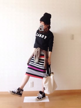 「ボーダースカート」｜「アイテム（その他）」を使った、ay❤︎さん（レディース・154cm）の秋コーディネート