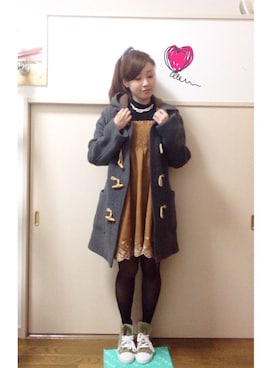 「ロング丈ダッフル」｜「アイテム（ワンピース/ドレス）」を使った、yamさん（レディース・150cm）の秋コーディネート