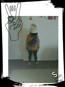 「アイテム（ボディバッグ/ウエストポーチ、ブルー系）」を使った、msh☆さん（キッズ・100cm）の冬コーディネート