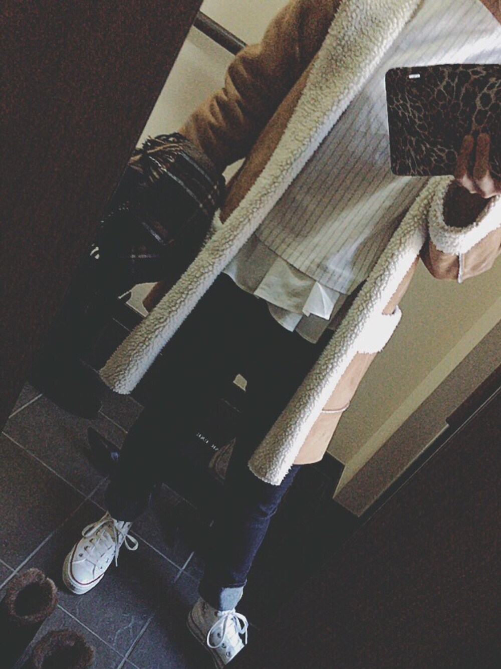 「CONVERSEのALL STAR SHIRTING HI / オールスター シャーティング HI（スニーカー、ホワイト系）」を使った、＊hazuki＊さん（レディース・158cm）の冬コーディネートの1枚目の写真