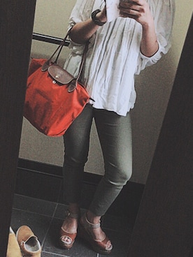「アイテム（トートバッグ、オレンジ系）」を使った、＊hazuki＊さん（レディース・158cm）の春コーディネート