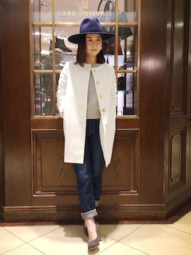 「- W. -（ダブリュー）のアイテム（その他アウター）」を使った、Kazuko Takeuchiさん（レディース・156cm）の冬コーディネート