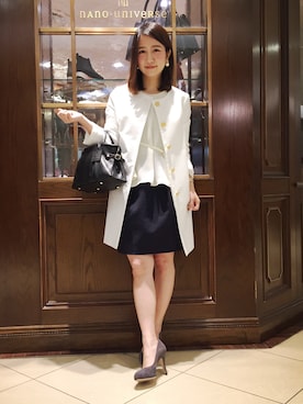 「- W. -（ダブリュー）のアイテム（その他アウター）」を使った、Kazuko Takeuchiさん（レディース・156cm）の冬コーディネート