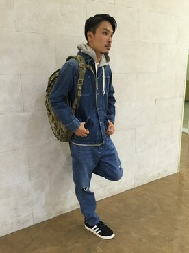 「SEVENDAYS=SUNDAY（セブンデイズサンデイ）のアイテム（スニーカー）」を使った、shigeさん（メンズ・174cm）の秋コーディネート