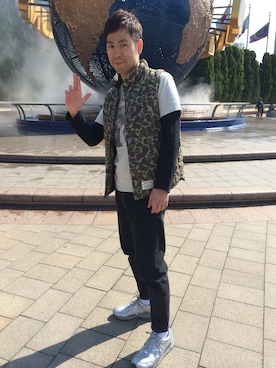 「CIAOPANIC TYPY（チャオパニックティピー）のアイテム（ダウンベスト）」を使った、太一郎さん（メンズ・166cm）の春コーディネート