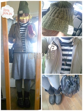 「Honeys（ハニーズ）のアイテム（ニットキャップ/ビーニー）」を使った、♡♡♡さん（レディース・158cm）の冬コーディネート
