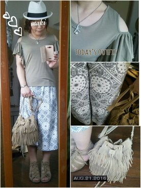 「カーキ×ホワイト」｜「アイテム（サンダル）」を使った、♡♡♡さん（レディース・158cm）の夏コーディネート