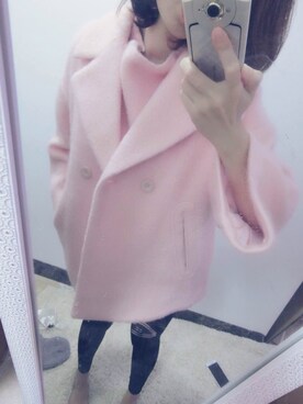 「アイテム（ピーコート、ピンク系）」を使った、Beckyさん（レディース・168cm）の冬コーディネート