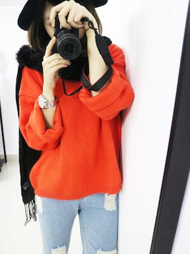 「M（エム）のアイテム（キャップ）」を使った、Beckyさん（レディース・168cm）の冬コーディネート