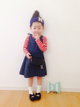 「ボーダーTシャツ」｜nenechalさん（キッズ・100cm）の春コーディネート