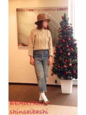 「VINTAGE（ヴィンテージ）のアイテム（ハット）」を使った、hayashi asakoさん（レディース・155cm）の冬コーディネート