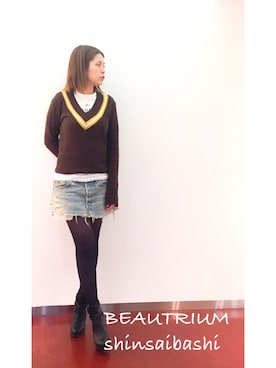 「アイテム（デニムスカート）」を使った、hayashi asakoさん（レディース・155cm・20代）の冬コーディネート