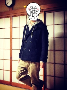 「アイテム（ピーコート）」を使った、はっちさん（メンズ・173cm・10代）の冬コーディネート