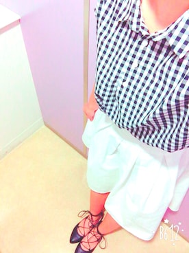 「earth music&ecology（アースミュージックアンドエコロジー）のアイテム（バレエシューズ、ブラック系）」を使った、なぁ子さん（レディース・156cm）の夏コーディネート