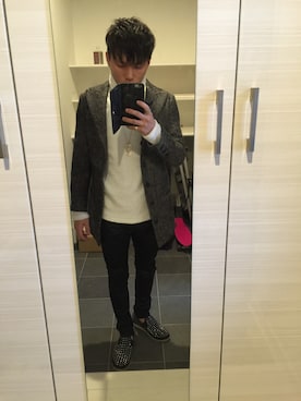 「Yohji Yamamoto（ヨウジヤマモト）のアイテム（チェスターコート）」を使った、Takuma Kobayashiさん（メンズ・165cm）の冬コーディネート