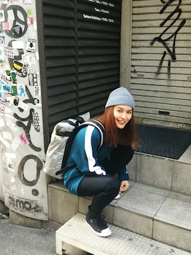 「LACOSTE」｜「アイテム（ニットキャップ/ビーニー）」を使った、Haruさん（レディース・158cm）の春コーディネート