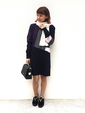 「アイテム（ワンピース、ブルー系）」を使った、Haruさん（レディース・158cm）の秋コーディネート