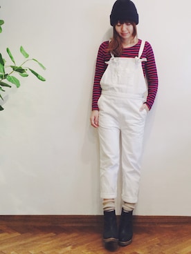 「holidayパンツスタイル」｜「アイテム（オールインワン・サロペット）」を使った、Nさん（レディース・159cm）の秋コーディネート