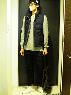 「Right-on（ライトオン）のアイテム（ダウンベスト）」を使った、shumoriさん（メンズ・178cm）の冬コーディネート