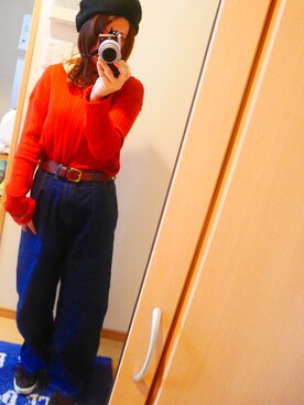 「おちびさん」｜「アイテム（ハンチング/ベレー帽）」を使った、m a y u .さん（レディース・153cm）の秋コーディネート