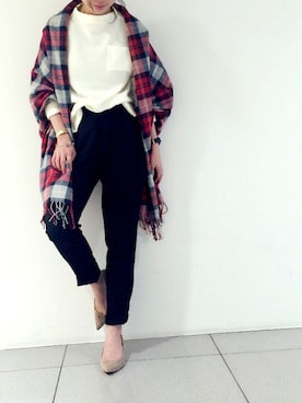 「タータンチェック」｜「アイテム（アナログ腕時計）」を使った、mon.さん（レディース・160cm）の冬コーディネート