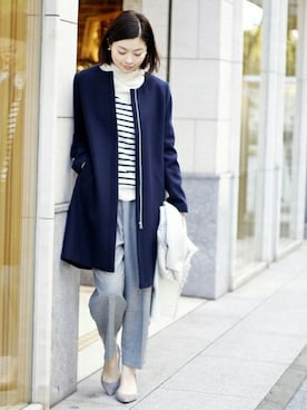 「ボーダーニット」｜MisaPさん（レディース・162cm）の冬コーディネート