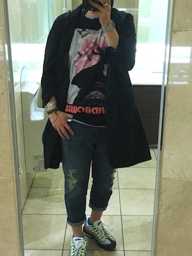 「UNDERCOVER（アンダーカバー）のアイテム（ステンカラーコート）」を使った、はじめちゃんさん（メンズ・176cm）の春コーディネート
