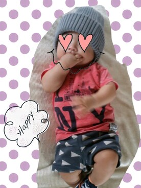 「earth（アース）のアイテム（帽子）」を使った、k★hさん（キッズ・60cm）の夏コーディネート