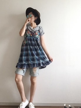 「ハーフパンツ」｜「アイテム（チュニック）」を使った、yukinoさん（レディース・164cm）の秋コーディネート
