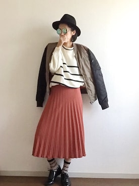 「柄×柄」｜「アイテム（モカシン/デッキシューズ）」を使った、yukinoさん（レディース・164cm）の秋コーディネート