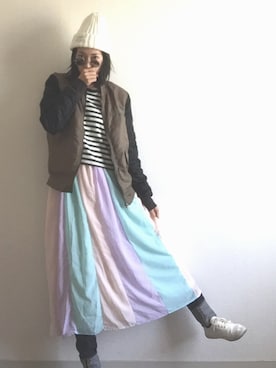 「丸サングラス」｜「アイテム（ブルゾン）」を使った、yukinoさん（レディース・164cm）の春コーディネート