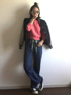 「ハーフアップ」｜「アイテム（ブルゾン）」を使った、yukinoさん（レディース・164cm）の春コーディネート