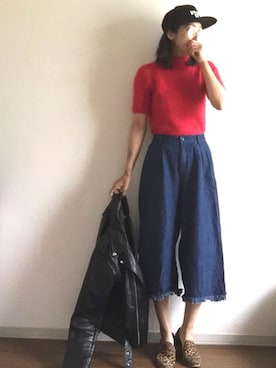 「カットオフ」｜「アイテム（ライダースジャケット）」を使った、yukinoさん（レディース・164cm）の春コーディネート