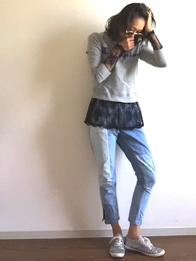 「ぺプラムトップス」｜「アイテム（スウェット）」を使った、yukinoさん（レディース・164cm）の春コーディネート