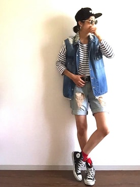 「フープイヤリング」｜「アイテム（ジャケット/アウター）」を使った、yukinoさん（レディース・164cm）の春コーディネート