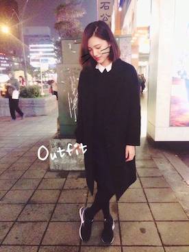 「黒ニット」｜Kikiさん（レディース・156cm）の冬コーディネート