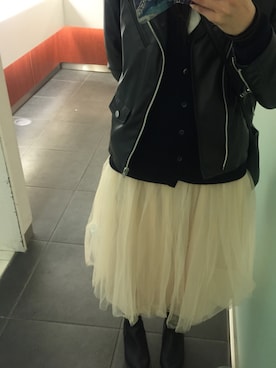 「ピンクベージュ」｜「アイテム（ライダースジャケット）」を使った、yokoさん（レディース・159cm）の冬コーディネート